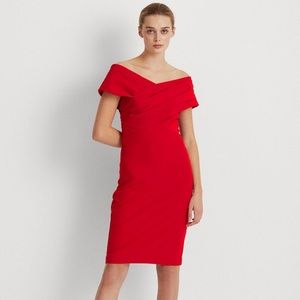 Ralph Lauren Crepe Off the Shoulder Red Cocktail Dress